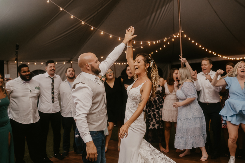 An exciting evening wedding reception by Breaking the Norm at Castle Farm in Snow Hill, Maryland by Britney Clause Photography