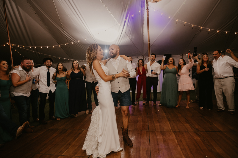 An exciting evening wedding reception by Breaking the Norm at Castle Farm in Snow Hill, Maryland by Britney Clause Photography