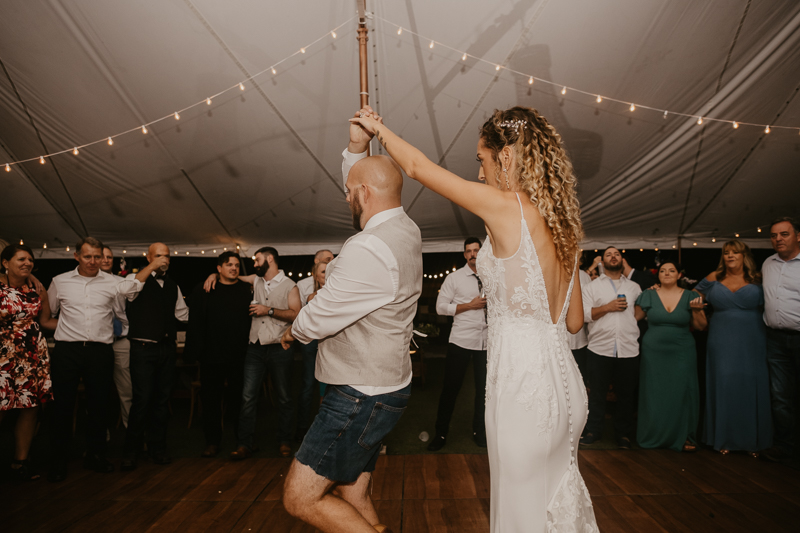 An exciting evening wedding reception by Breaking the Norm at Castle Farm in Snow Hill, Maryland by Britney Clause Photography