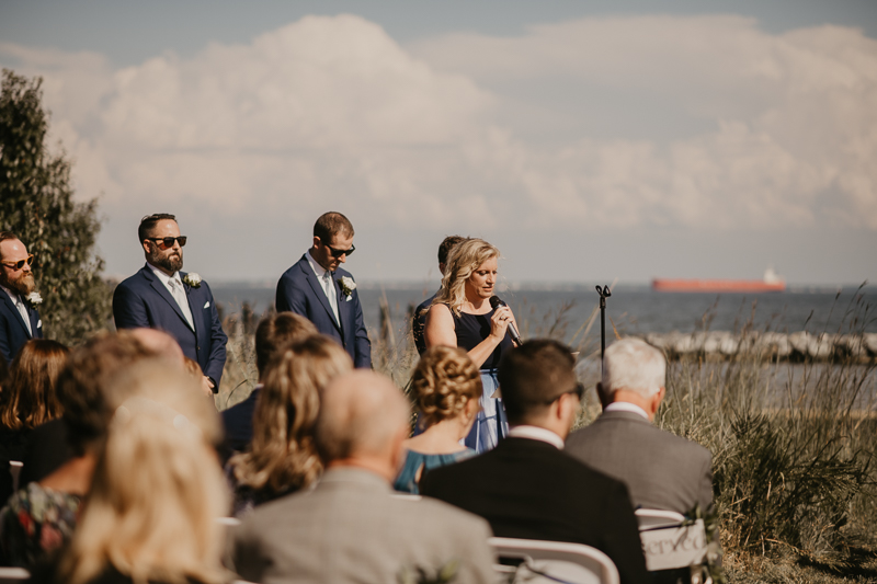 Amazing summer waterfront wedding ceremony at the Chesapeake Bay Foundation in Annapolis Maryland by Britney Clause Photography