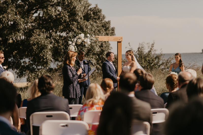 Amazing summer waterfront wedding ceremony at the Chesapeake Bay Foundation in Annapolis Maryland by Britney Clause Photography