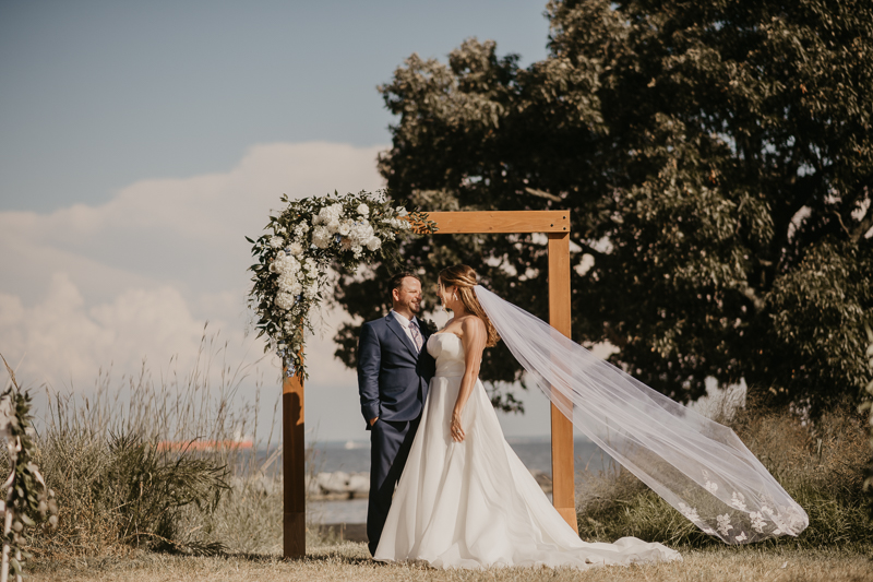 Stunning bride and groom wedding portraits at the Chesapeake Bay Foundation in Annapolis Maryland by Britney Clause Photography