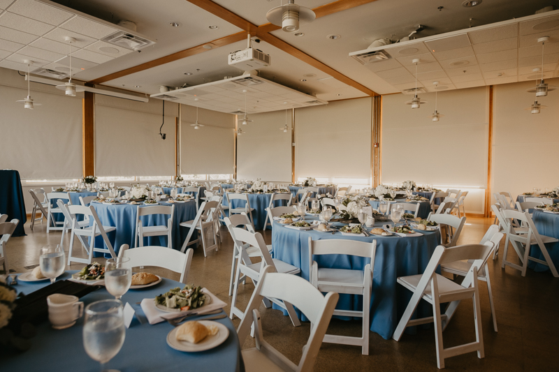 Gorgeous summery waterfront reception decor at the Chesapeake Bay Foundation in Annapolis Maryland by Britney Clause Photography