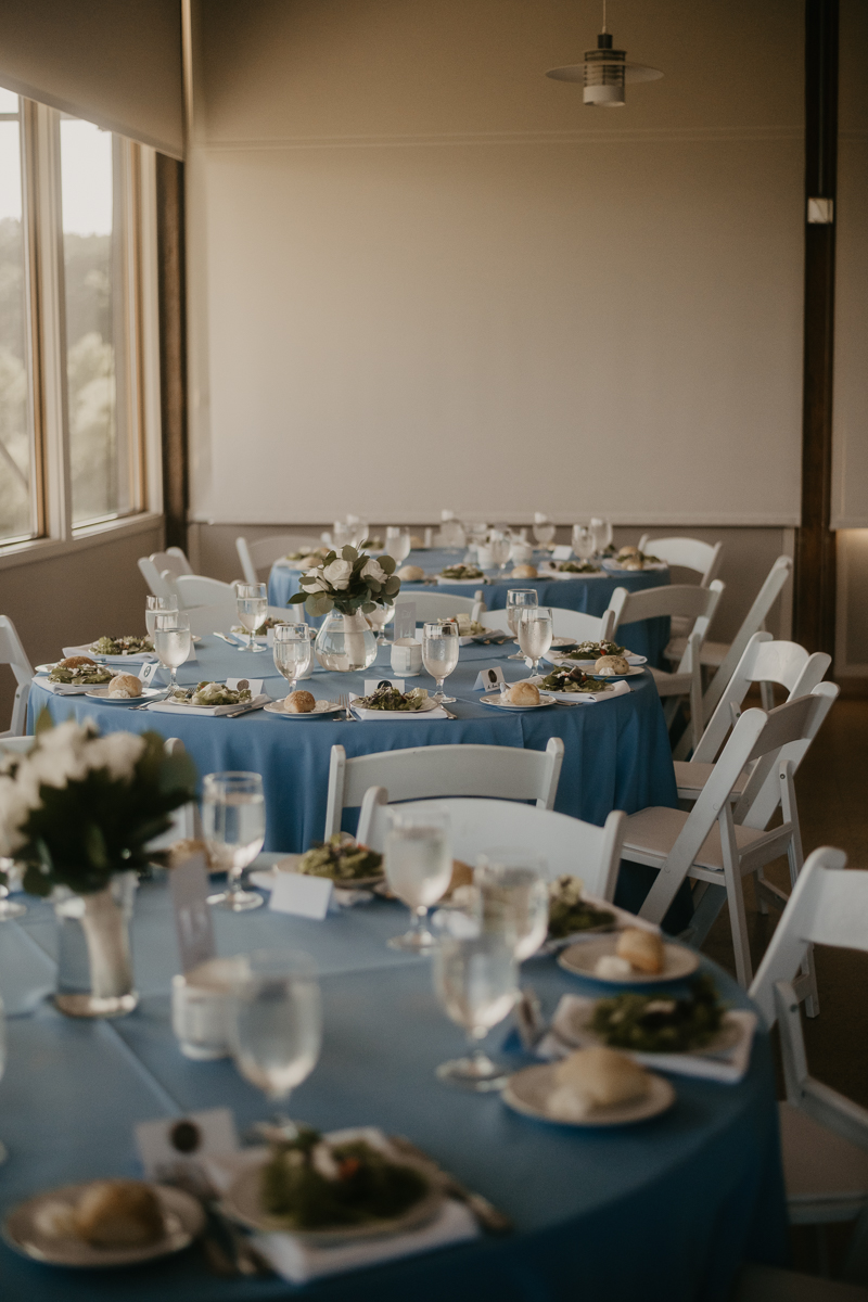 Gorgeous summery waterfront reception decor at the Chesapeake Bay Foundation in Annapolis Maryland by Britney Clause Photography