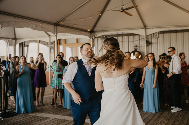 A stunning waterfront wedding reception at the Chesapeake Bay Foundation in Annapolis Maryland by Britney Clause Photography