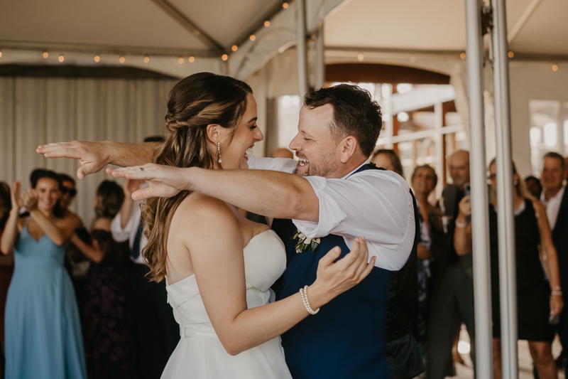 A stunning waterfront wedding reception at the Chesapeake Bay Foundation in Annapolis Maryland by Britney Clause Photography