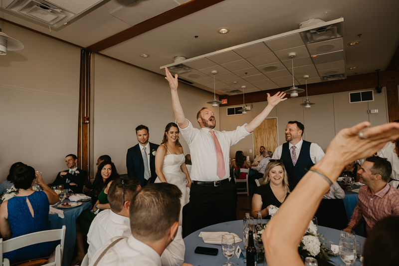 A stunning waterfront wedding reception at the Chesapeake Bay Foundation in Annapolis Maryland by Britney Clause Photography