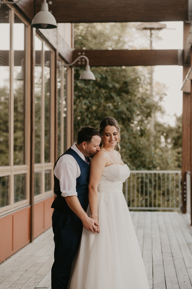 Stunning bride and groom wedding portraits at the Chesapeake Bay Foundation in Annapolis Maryland by Britney Clause Photography