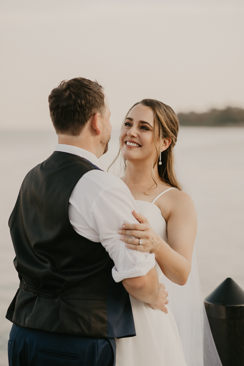 Stunning bride and groom wedding portraits at the Chesapeake Bay Foundation in Annapolis Maryland by Britney Clause Photography