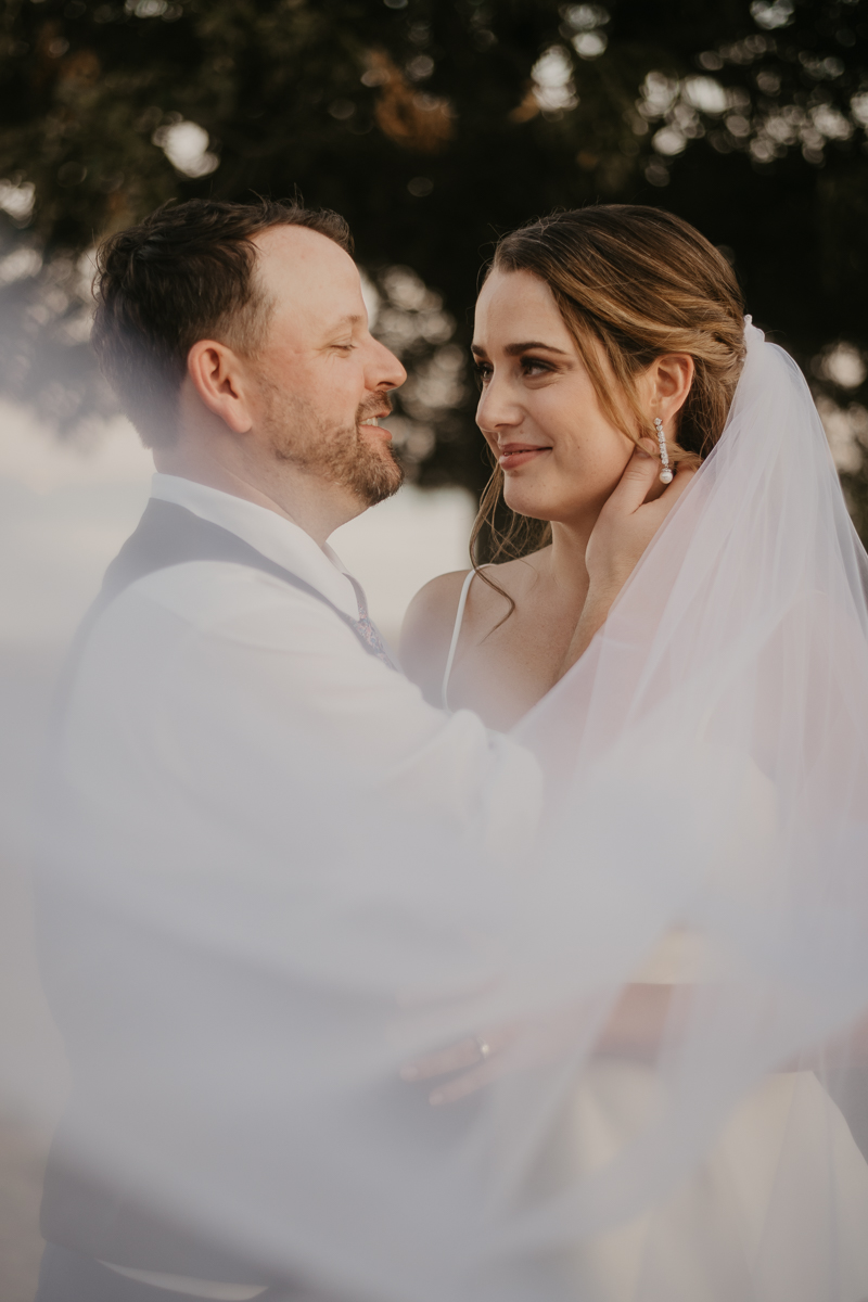 Stunning bride and groom wedding portraits at the Chesapeake Bay Foundation in Annapolis Maryland by Britney Clause Photography