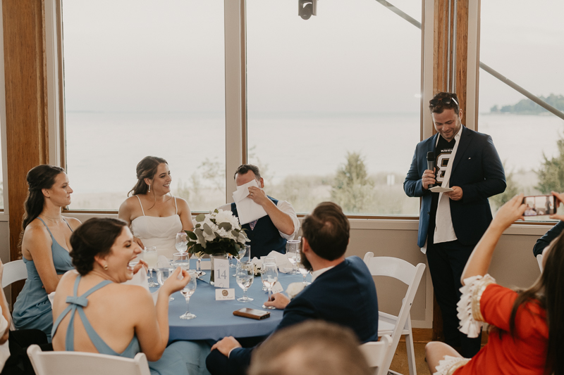 A stunning waterfront wedding reception at the Chesapeake Bay Foundation in Annapolis Maryland by Britney Clause Photography