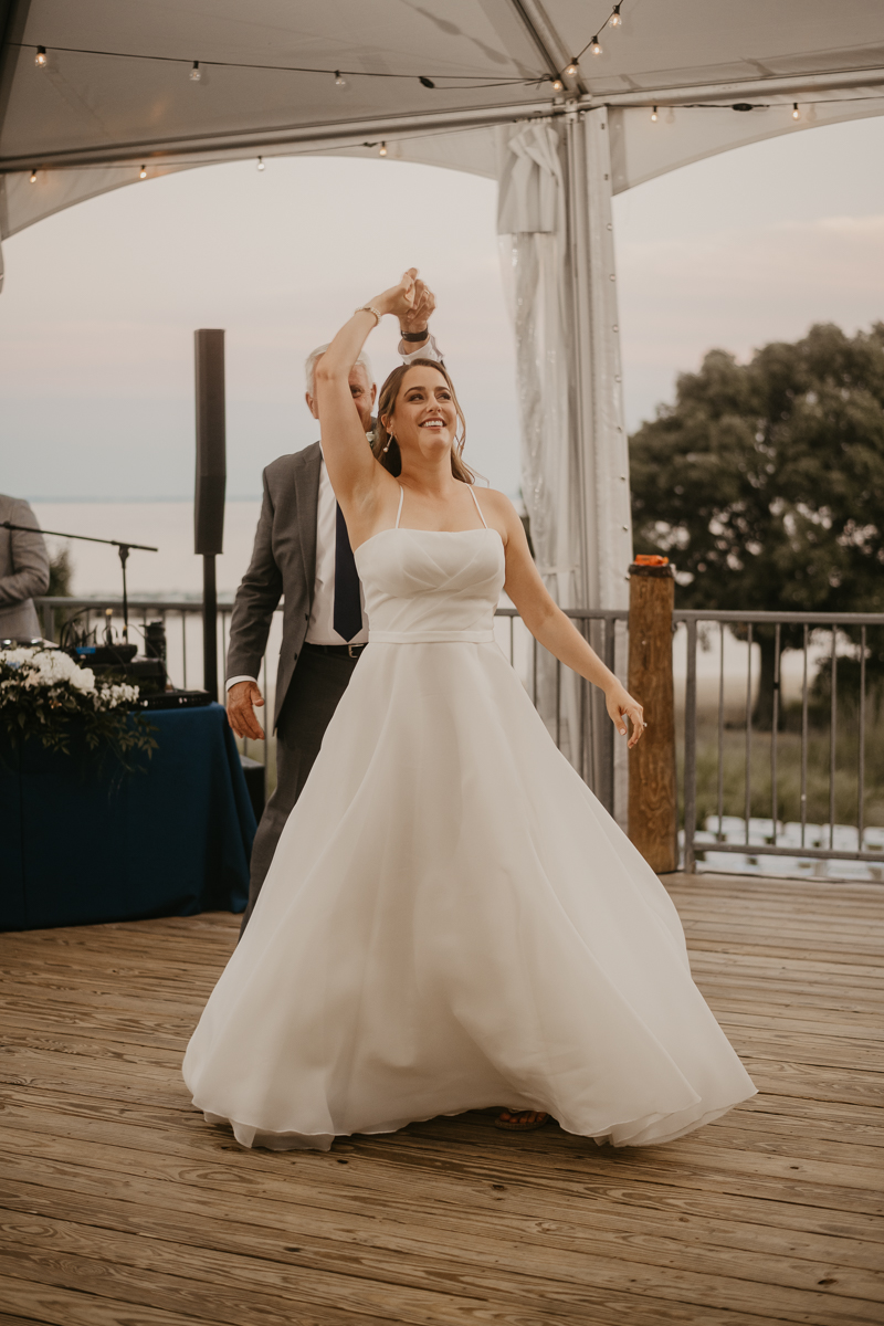 A stunning waterfront wedding reception at the Chesapeake Bay Foundation in Annapolis Maryland by Britney Clause Photography