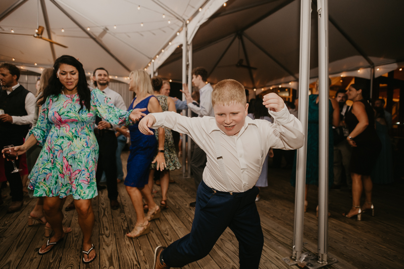 An exciting evening wedding reception by DJ Premonition from Mixing Maryland at the Chesapeake Bay Foundation in Annapolis Maryland by Britney Clause Photography