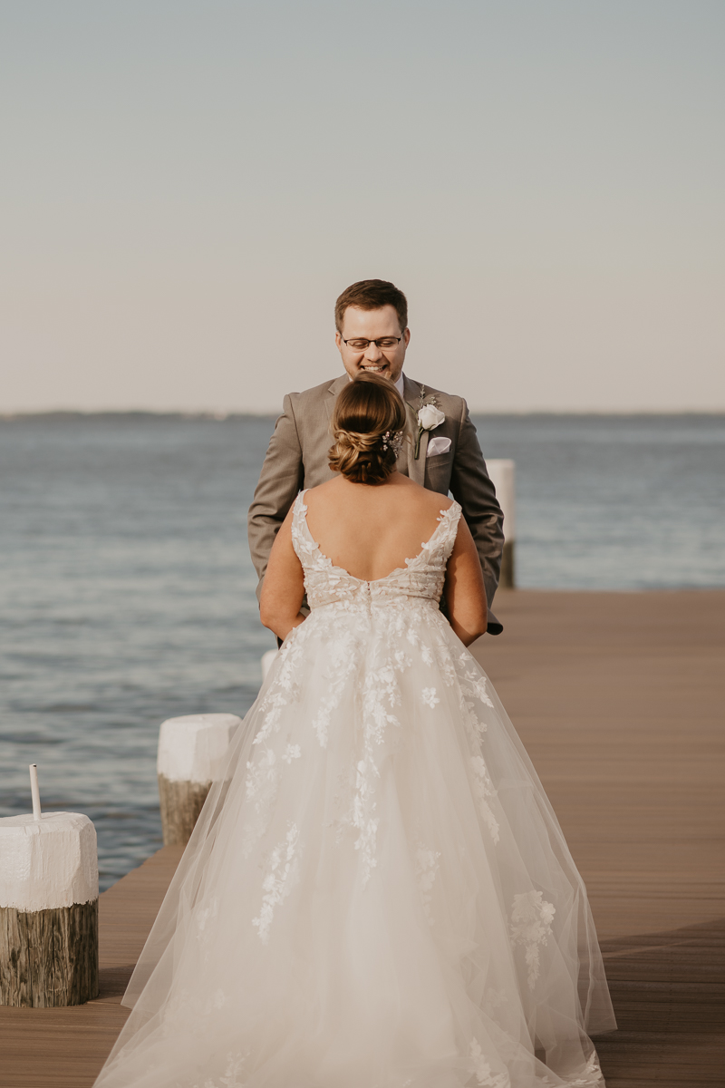 Stunning bride and groom wedding portraits at Celebrations at the Bay in Pasadena, Maryland by Britney Clause Photography