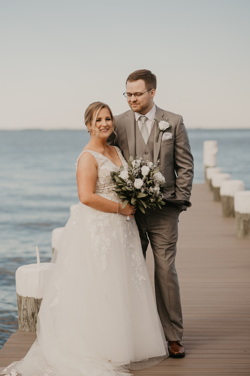 Stunning bride and groom wedding portraits at Celebrations at the Bay in Pasadena, Maryland by Britney Clause Photography