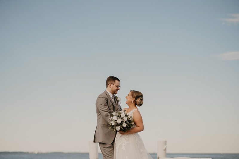 Stunning bride and groom wedding portraits at Celebrations at the Bay in Pasadena, Maryland by Britney Clause Photography