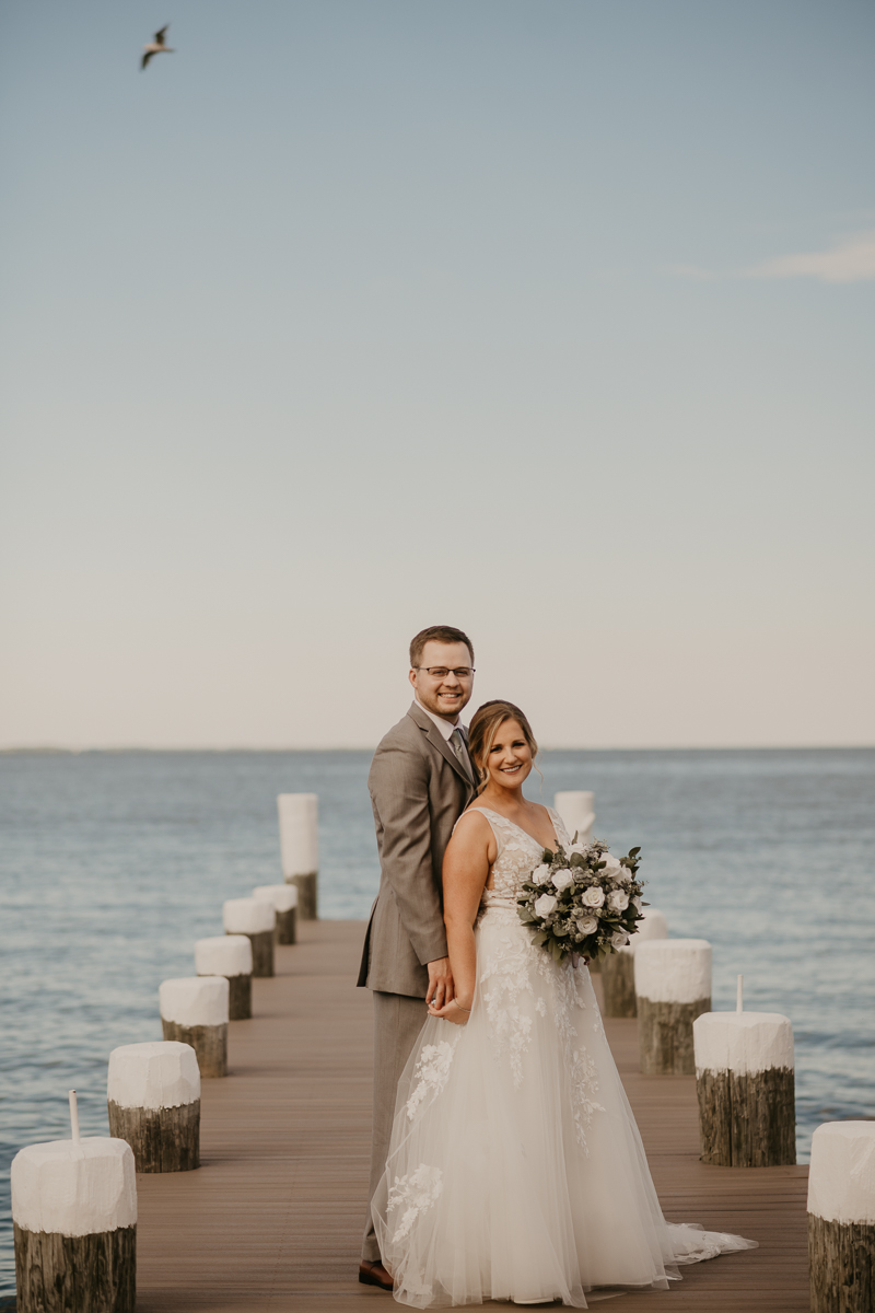 Stunning bride and groom wedding portraits at Celebrations at the Bay in Pasadena, Maryland by Britney Clause Photography