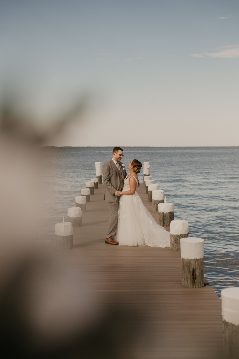 Stunning bride and groom wedding portraits at Celebrations at the Bay in Pasadena, Maryland by Britney Clause Photography