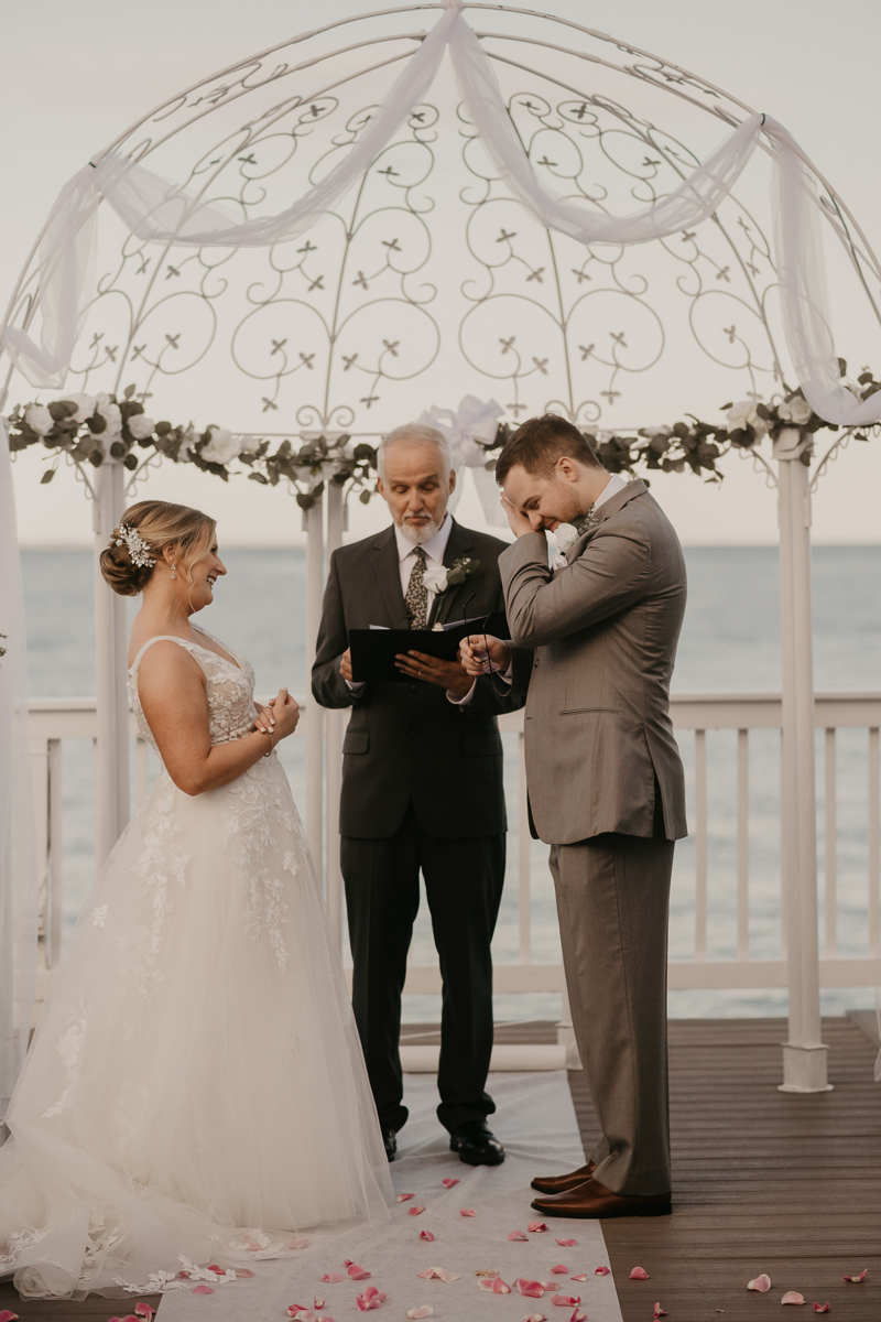 Amazing waterfront wedding ceremony at Celebrations at the Bay in Pasadena, Maryland by Britney Clause Photography