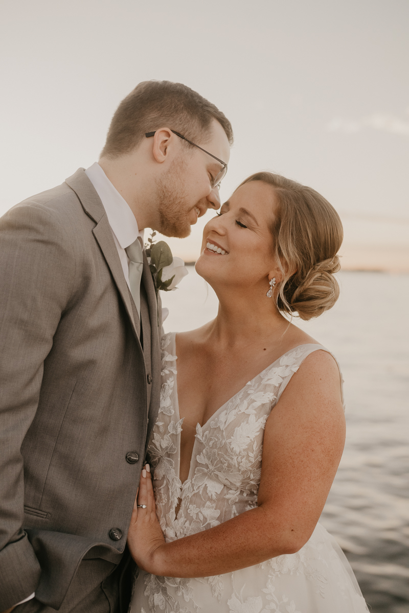 Stunning bride and groom wedding portraits at Celebrations at the Bay in Pasadena, Maryland by Britney Clause Photography