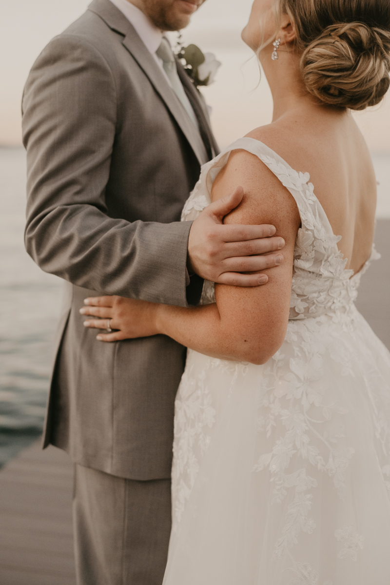 Stunning bride and groom wedding portraits at Celebrations at the Bay in Pasadena, Maryland by Britney Clause Photography