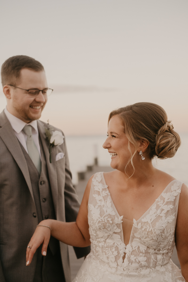 Stunning bride and groom wedding portraits at Celebrations at the Bay in Pasadena, Maryland by Britney Clause Photography