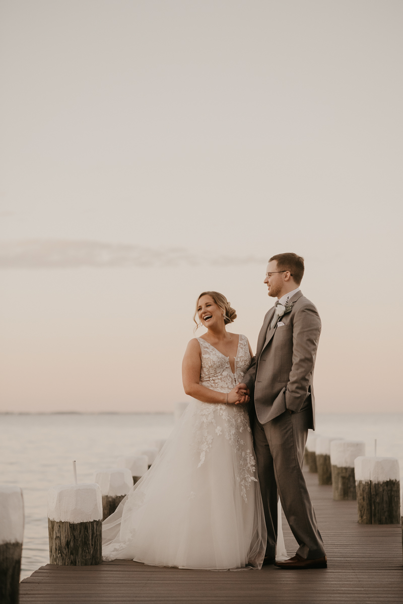 Stunning bride and groom wedding portraits at Celebrations at the Bay in Pasadena, Maryland by Britney Clause Photography