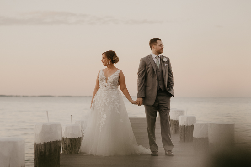 Stunning bride and groom wedding portraits at Celebrations at the Bay in Pasadena, Maryland by Britney Clause Photography