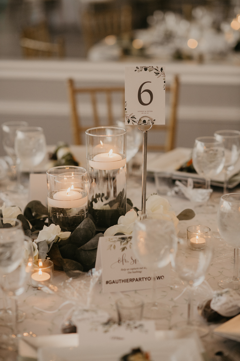 Magical wedding reception decor at Celebrations at the Bay in Pasadena, Maryland by Britney Clause Photography