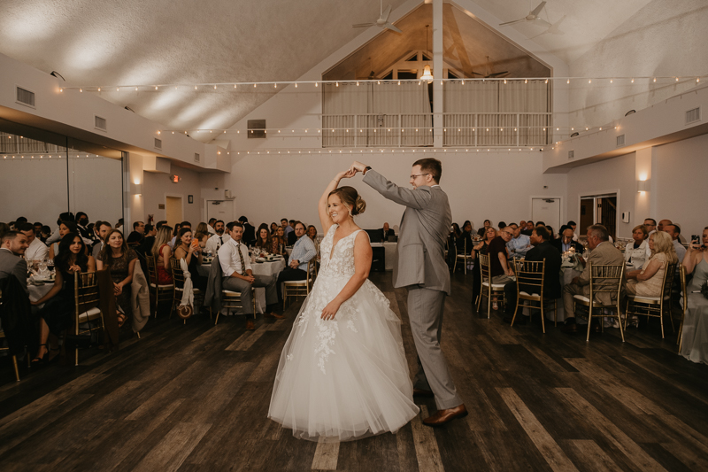 A fun evening wedding reception at Celebrations at the Bay in Pasadena, Maryland by Britney Clause Photography