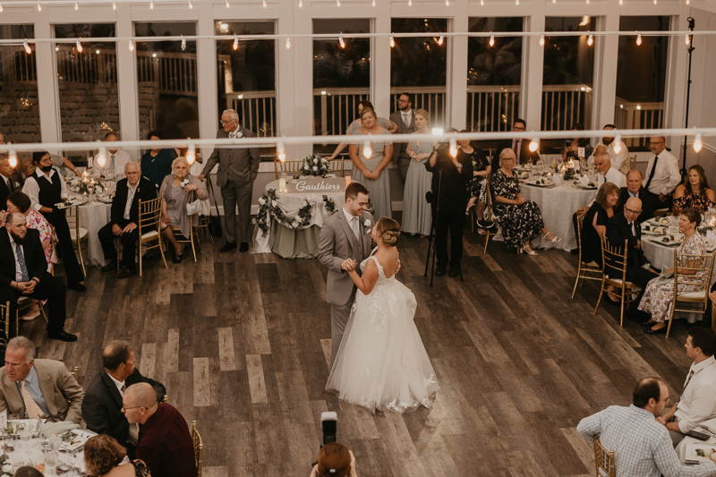 A fun evening wedding reception at Celebrations at the Bay in Pasadena, Maryland by Britney Clause Photography