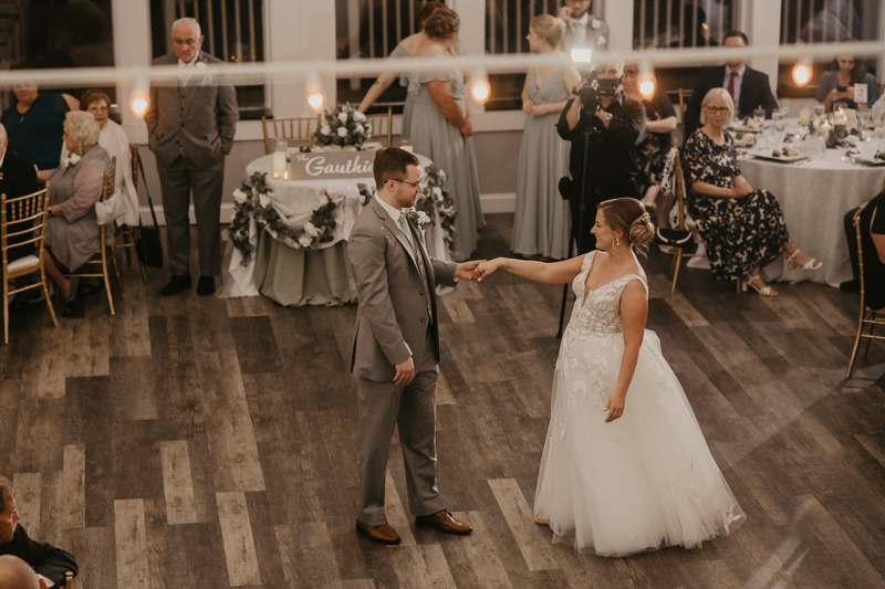 A fun evening wedding reception at Celebrations at the Bay in Pasadena, Maryland by Britney Clause Photography