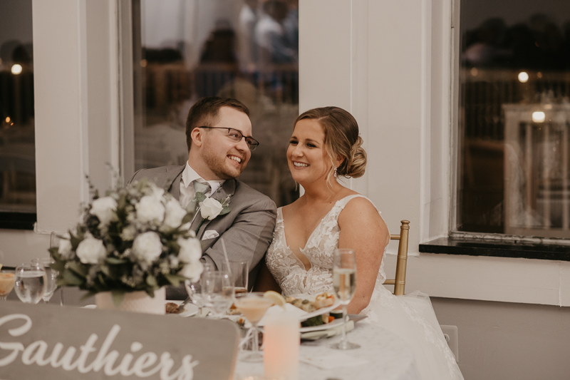 A fun evening wedding reception at Celebrations at the Bay in Pasadena, Maryland by Britney Clause Photography