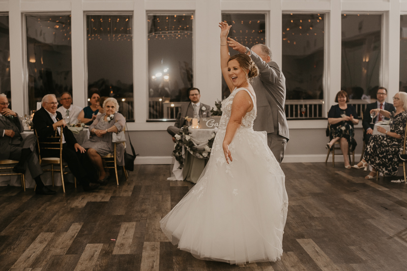 A fun evening wedding reception at Celebrations at the Bay in Pasadena, Maryland by Britney Clause Photography