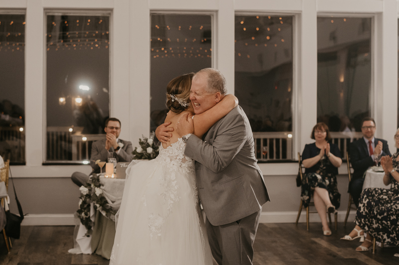 A fun evening wedding reception at Celebrations at the Bay in Pasadena, Maryland by Britney Clause Photography