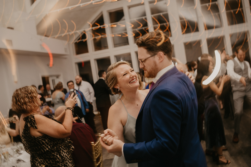 A fun evening wedding reception at Celebrations at the Bay in Pasadena, Maryland by Britney Clause Photography