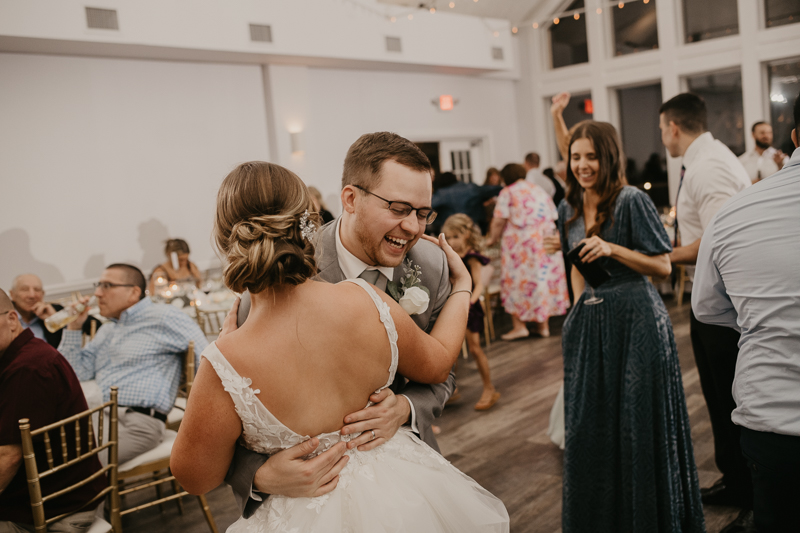 A fun evening wedding reception at Celebrations at the Bay in Pasadena, Maryland by Britney Clause Photography