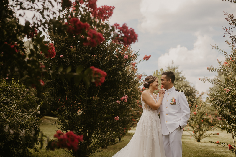 A beautiful first look between a bride and groom at Rose Hill Manor in Leesburg, Virginia by Britney Clause Photography