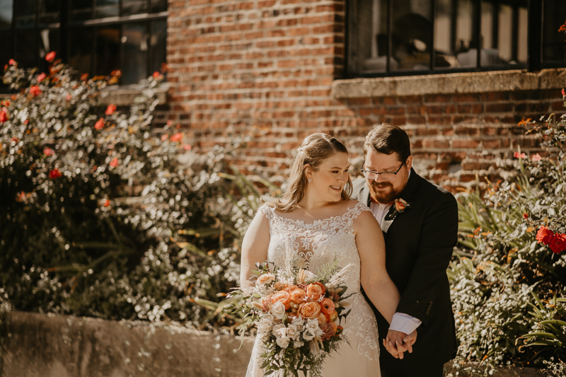 Beautiful bride and groom portraits at Main Street Ballroom in Ellicott City, Maryland by Britney Clause Photography