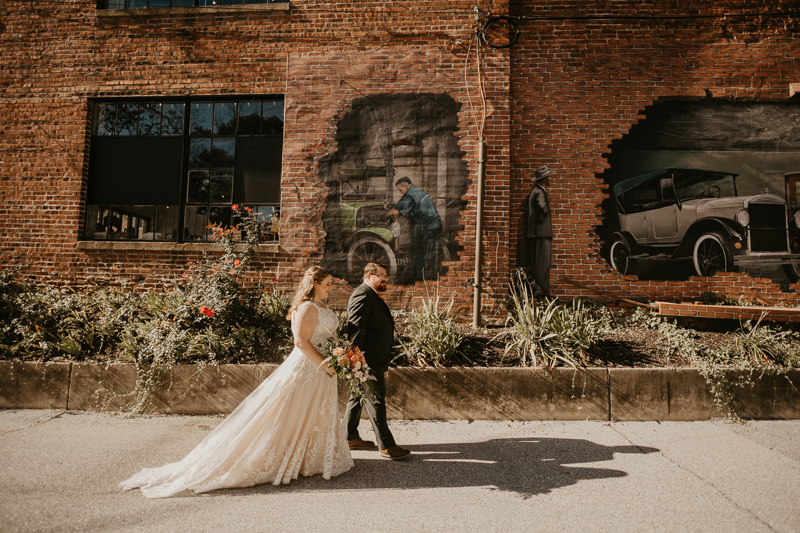 Beautiful bride and groom portraits at Main Street Ballroom in Ellicott City, Maryland by Britney Clause Photography