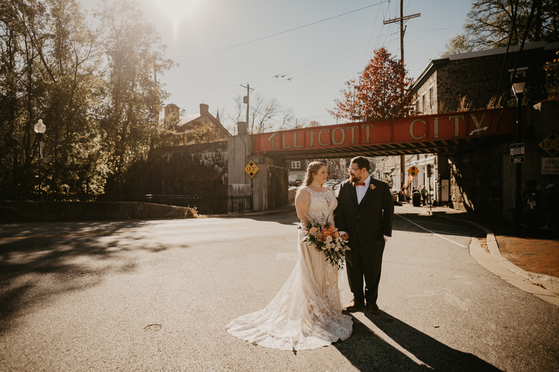 Beautiful bride and groom portraits at Main Street Ballroom in Ellicott City, Maryland by Britney Clause Photography