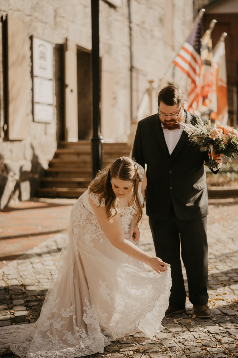 Beautiful bride and groom portraits at Main Street Ballroom in Ellicott City, Maryland by Britney Clause Photography