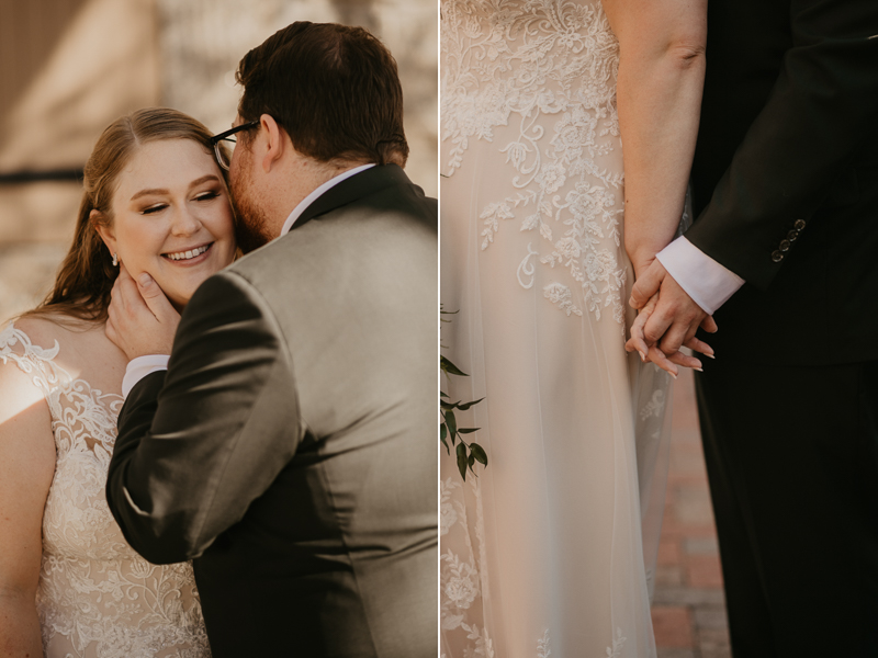 Beautiful bride and groom portraits at Main Street Ballroom in Ellicott City, Maryland by Britney Clause Photography