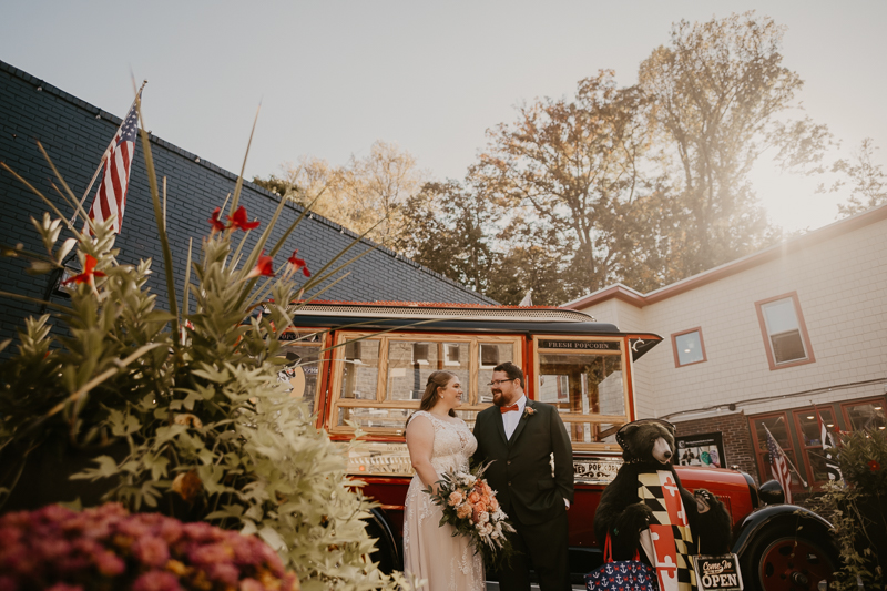 Beautiful bride and groom portraits at Main Street Ballroom in Ellicott City, Maryland by Britney Clause Photography