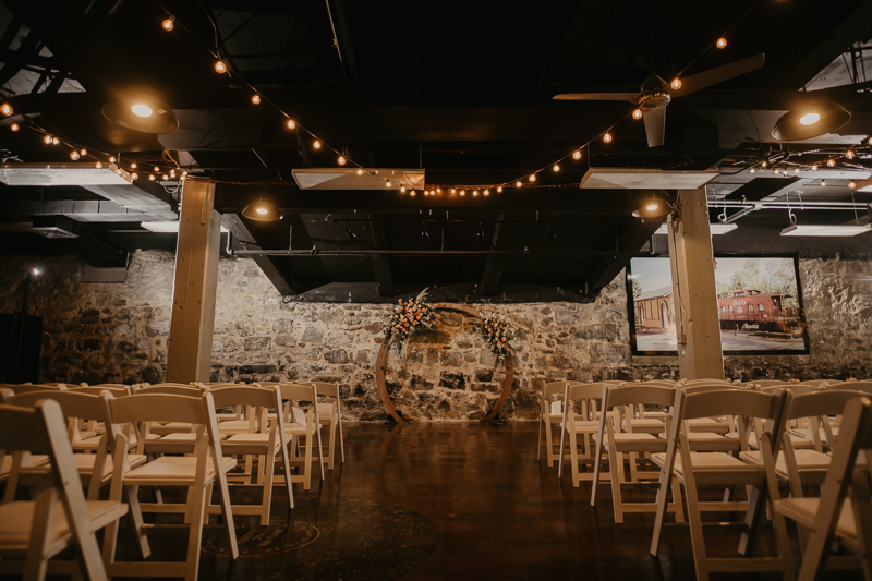 Amazing industrial wedding ceremony at Main Street Ballroom in Ellicott City, Maryland by Britney Clause Photography