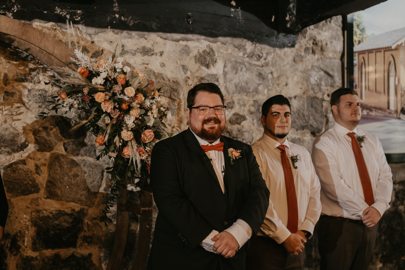 Amazing industrial wedding ceremony at Main Street Ballroom in Ellicott City, Maryland by Britney Clause Photography