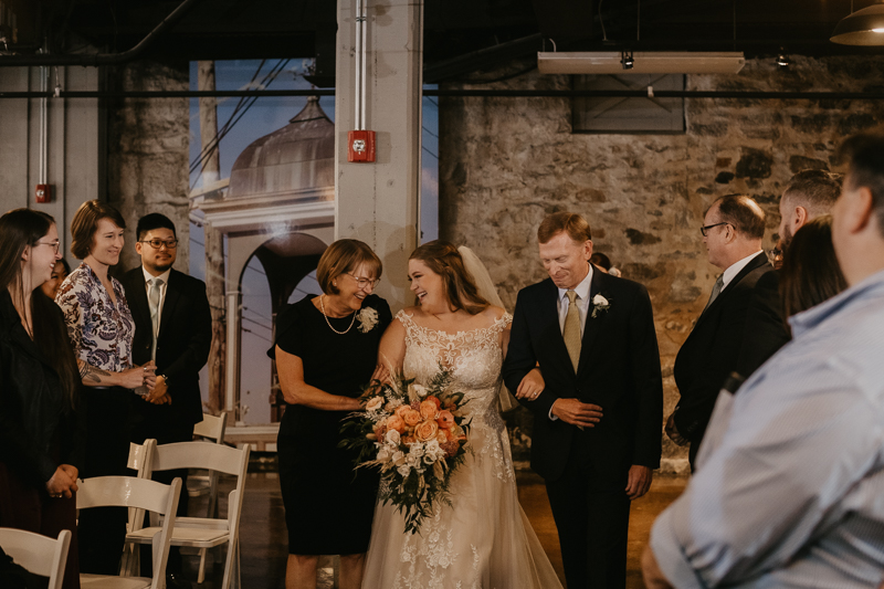 Amazing industrial wedding ceremony at Main Street Ballroom in Ellicott City, Maryland by Britney Clause Photography