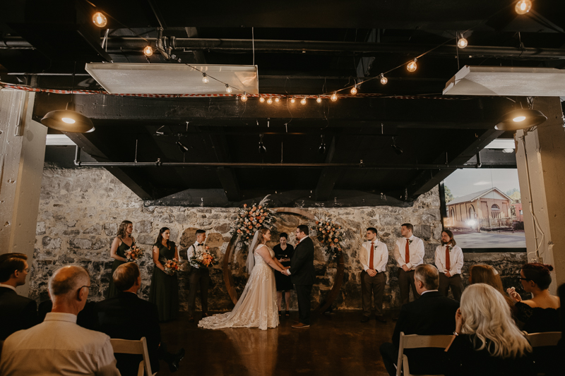 Amazing industrial wedding ceremony at Main Street Ballroom in Ellicott City, Maryland by Britney Clause Photography