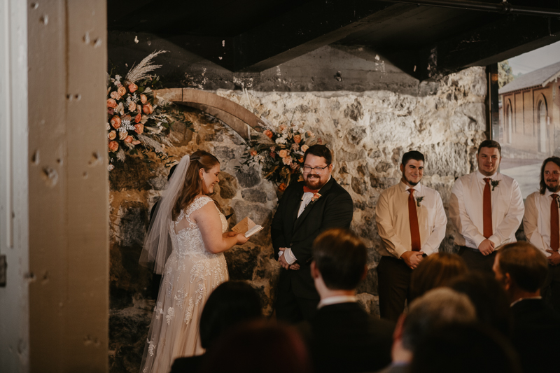 Amazing industrial wedding ceremony at Main Street Ballroom in Ellicott City, Maryland by Britney Clause Photography