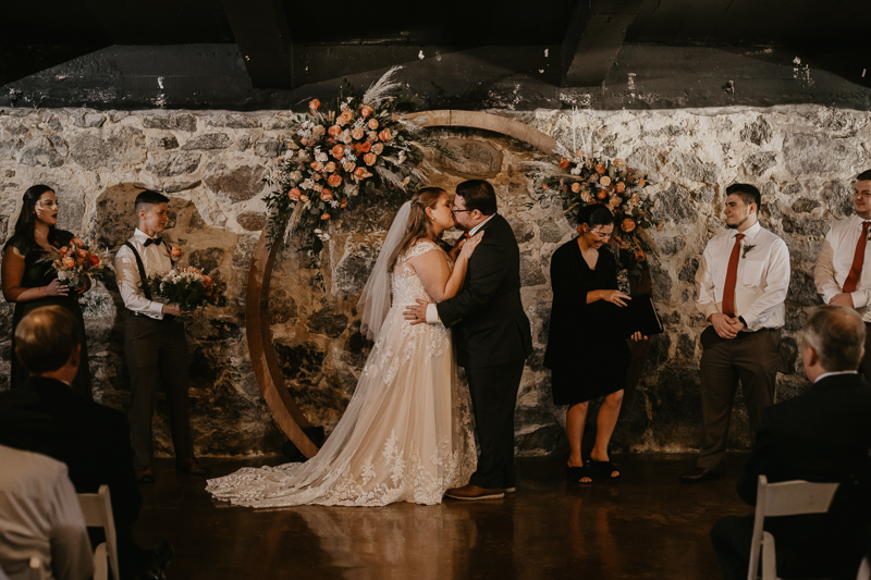 Amazing industrial wedding ceremony at Main Street Ballroom in Ellicott City, Maryland by Britney Clause Photography